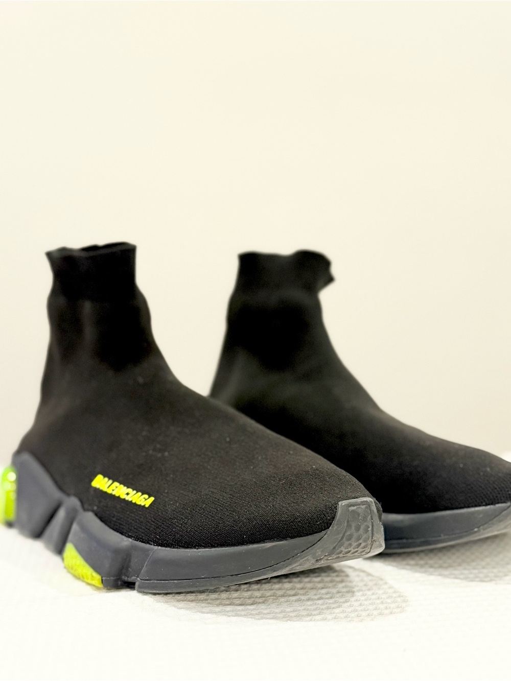 Balenciaga Black Sock-Style Sneakers with Neon Yellow Accents